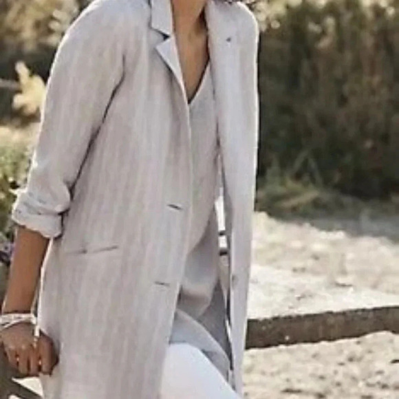 J. Jill Jackets & Blazers - J. Jill Gray Striped Long Linen Blazer Size Small